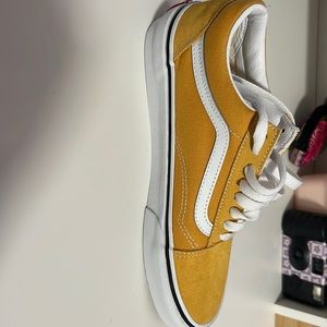 Old Skool Vans; golden yellow; Size W:9 M:7.5; ONLY WORN ONCE TO TRY THEM ON
